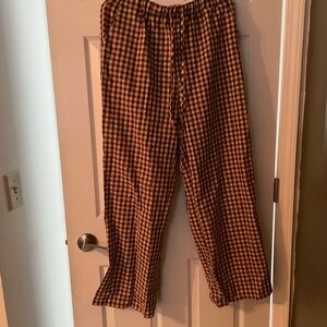 Women's Elastic-Waist Brown Gingham Pants